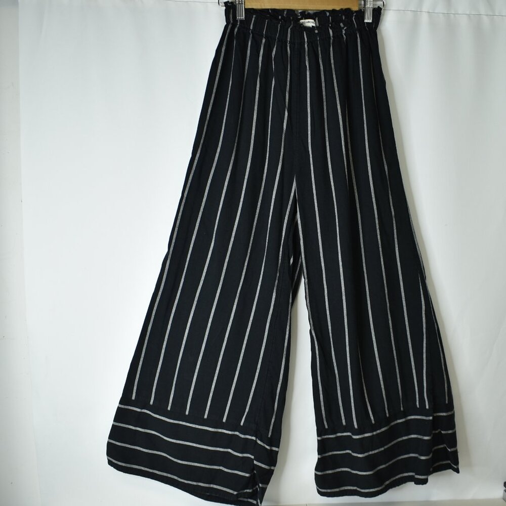 Billabong Women's Pants Wide Leg Lightweight Beach Cruise Black Striped